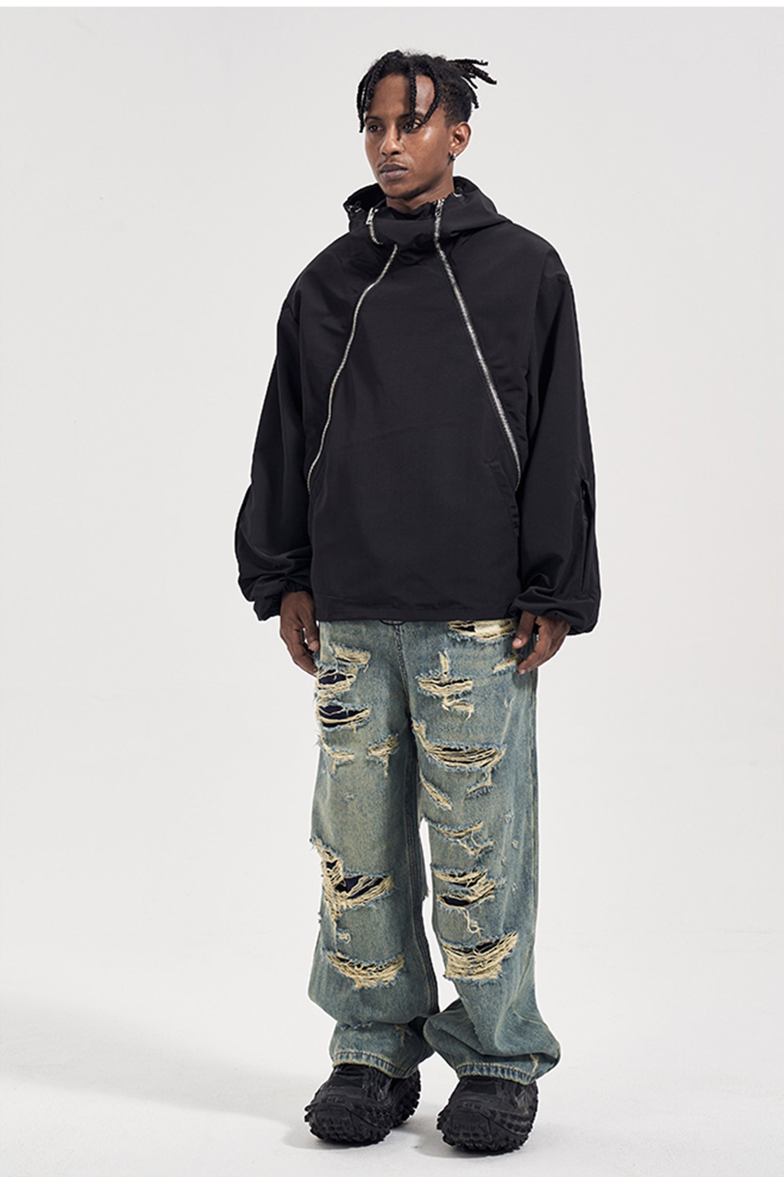 Heavily Distressed Light Wash Wide-Fit Jean Pants