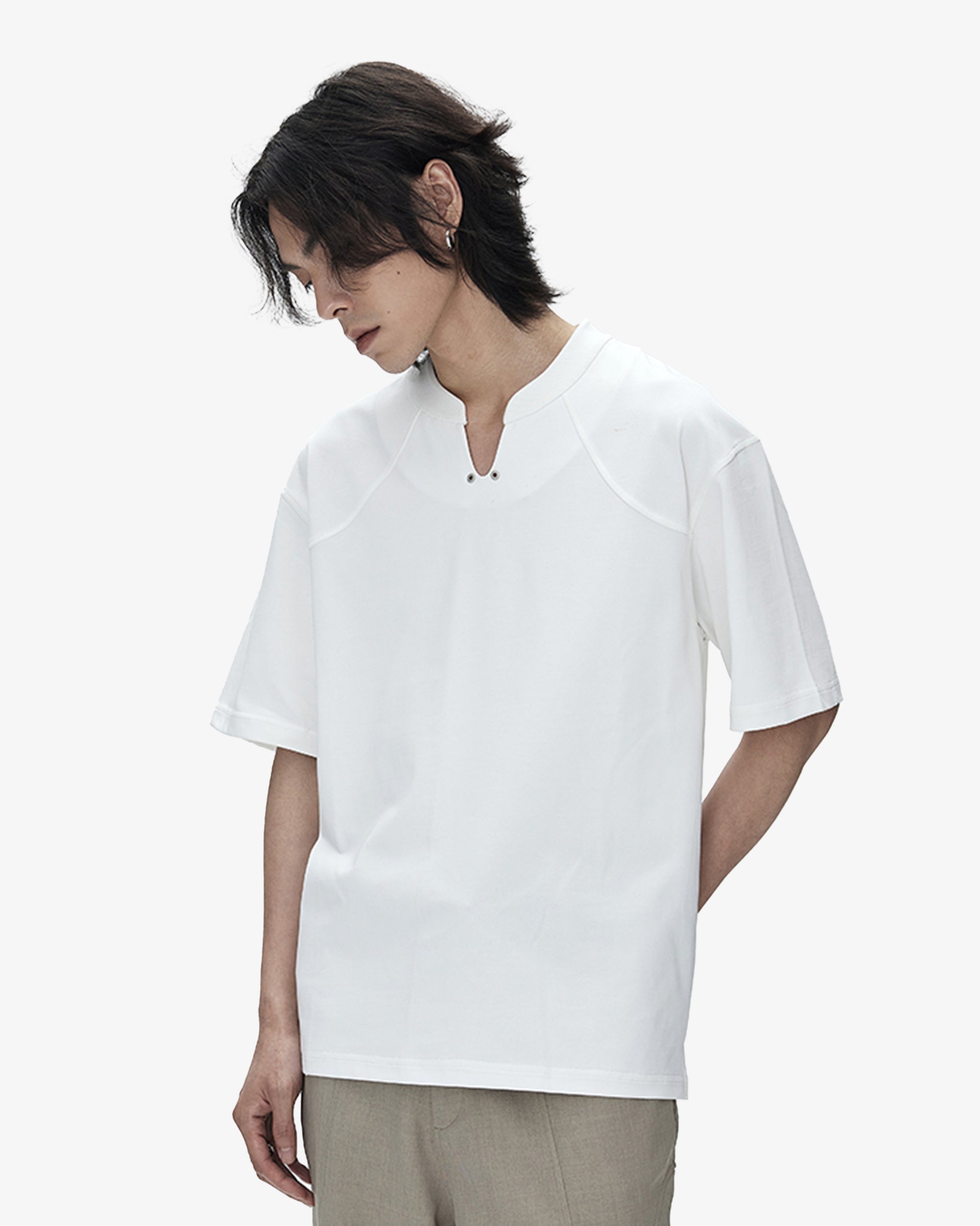 V-Neck Open Collarless T-Shirt