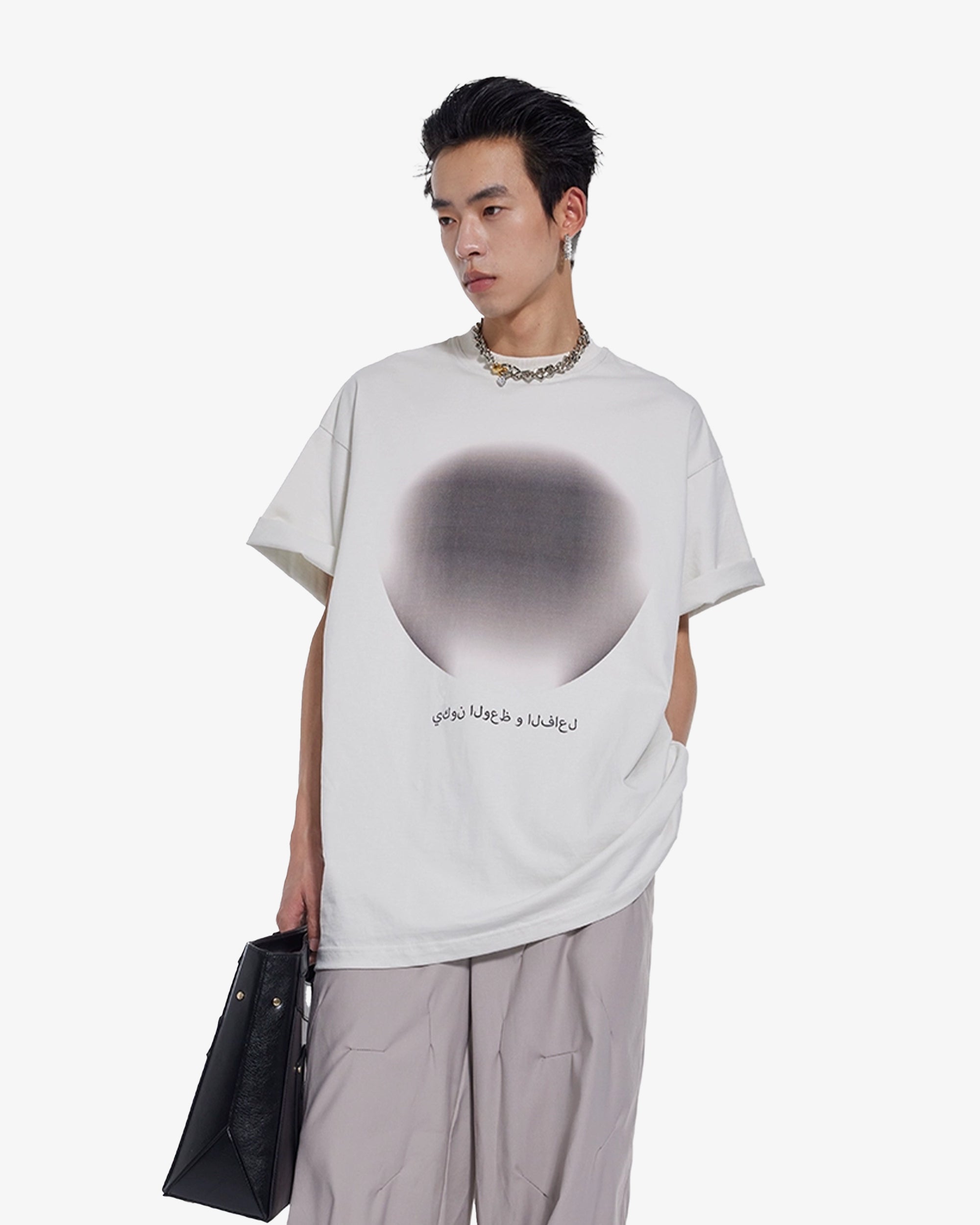 Oversized Arabic Text Graphic T-Shirt White