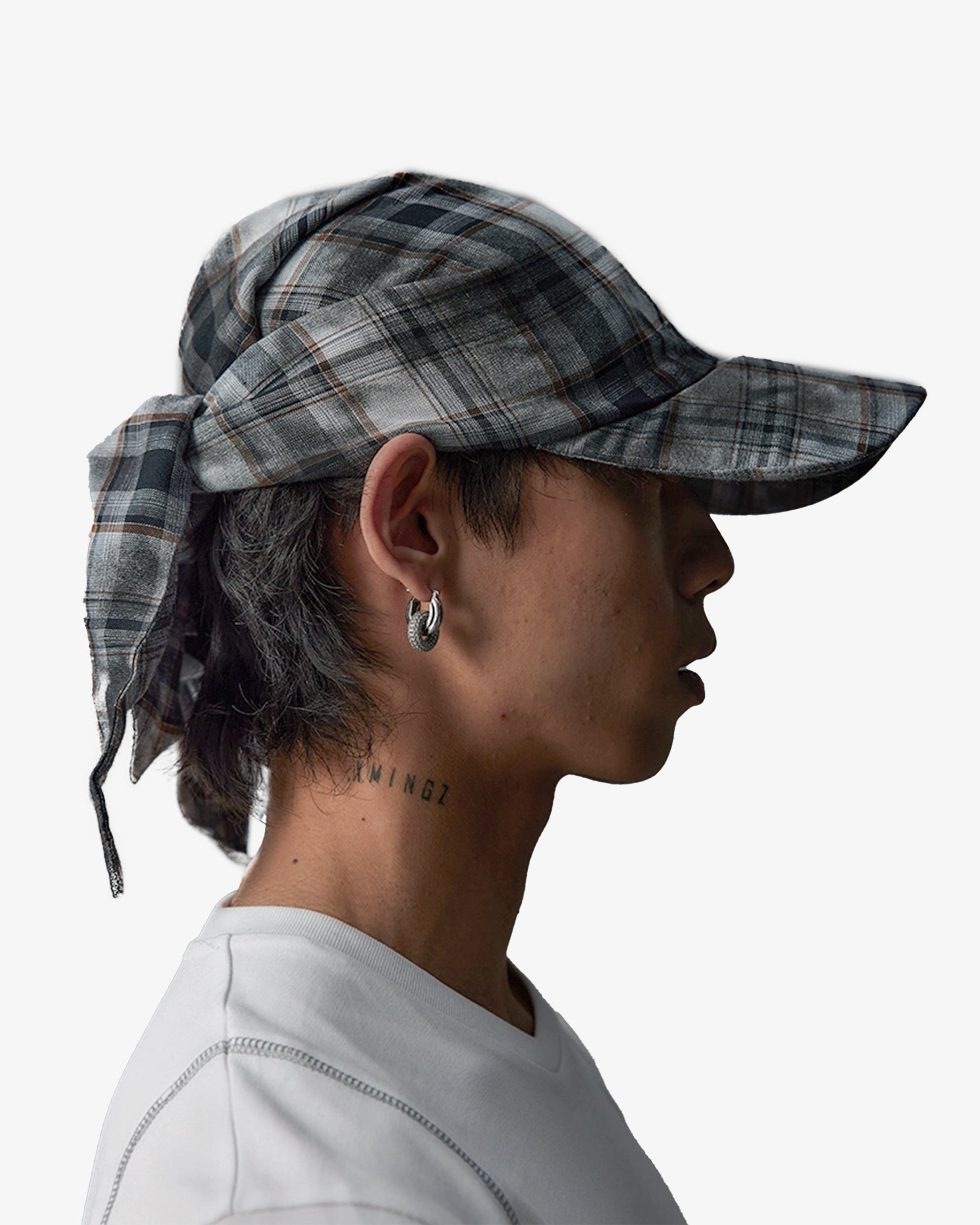 Plaid Distressed Bandana Tie-Back Cap Hat