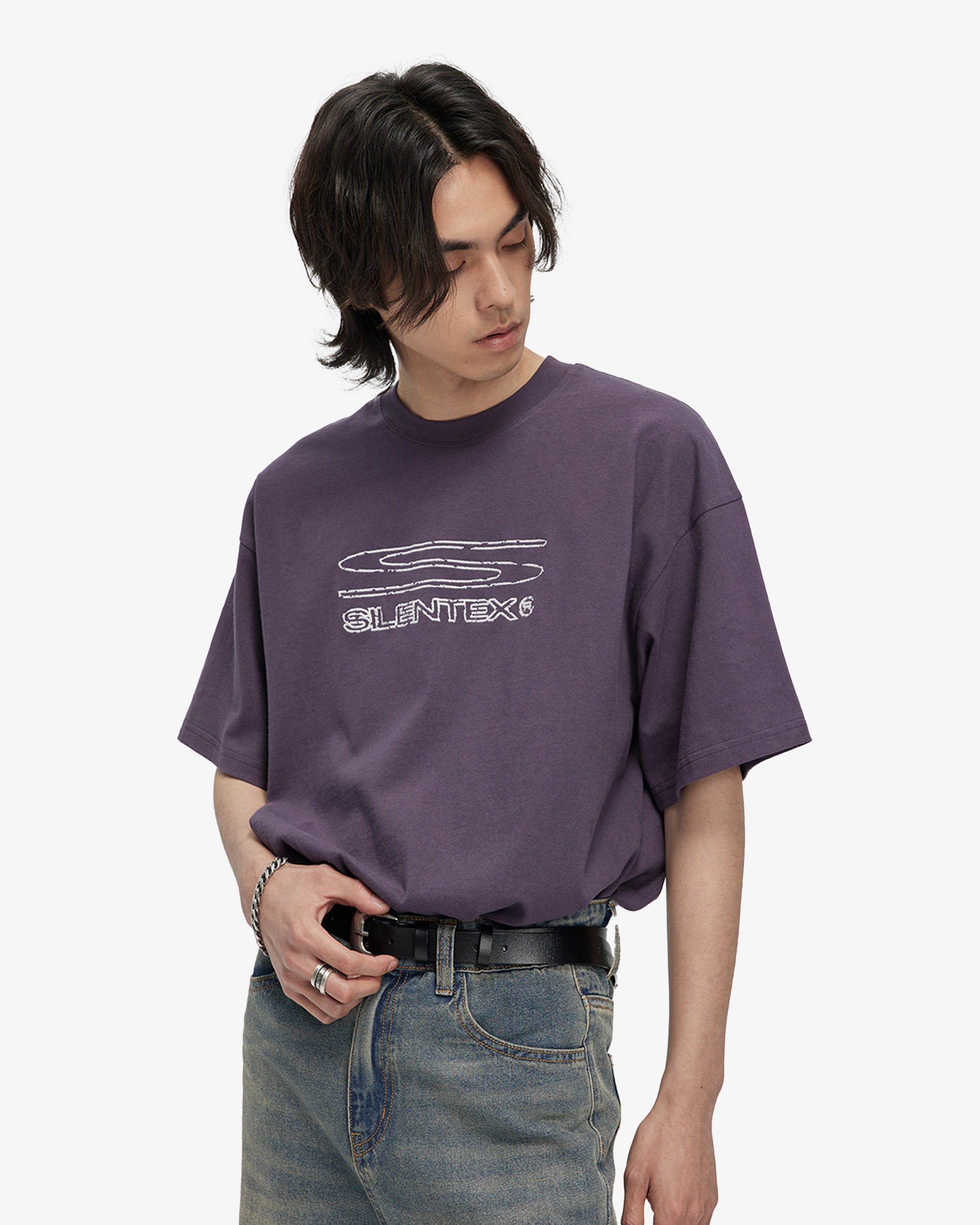 Distressed Embroidered Logo Washed T-Shirt