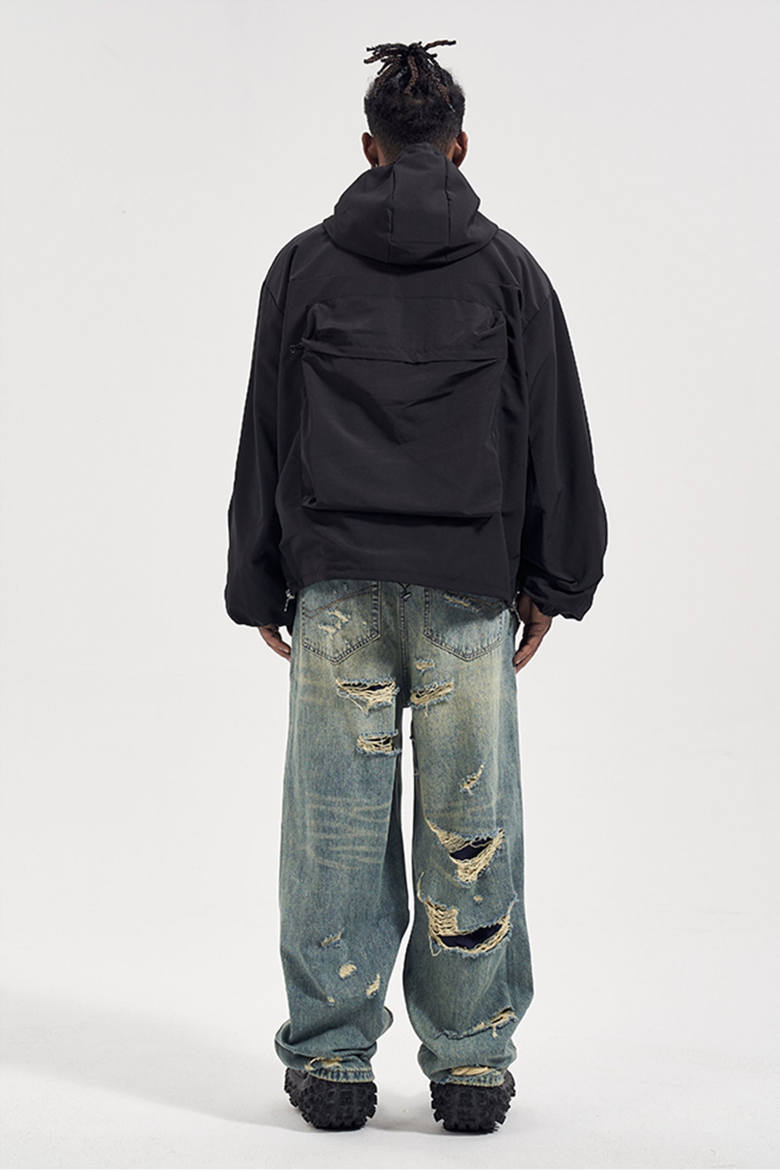 Heavily Distressed Light Wash Wide-Fit Jean Pants