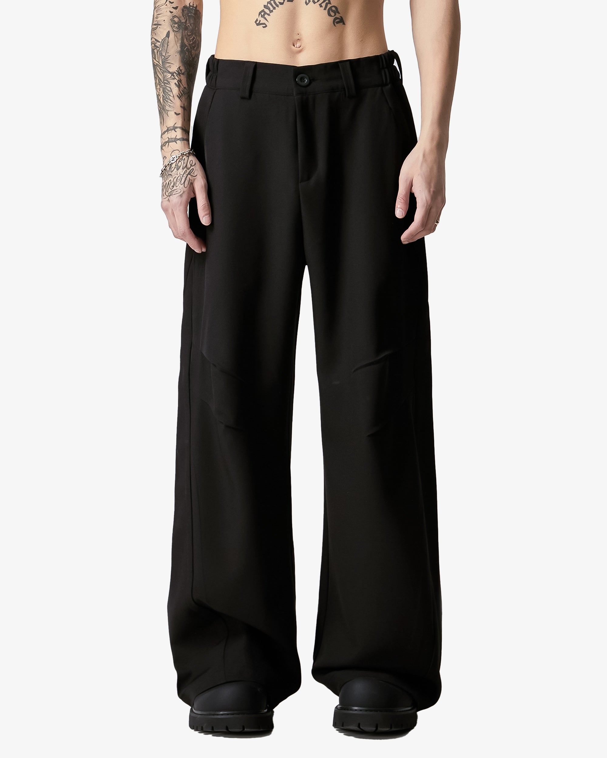 Loose Knee Pleated Wide Trousers