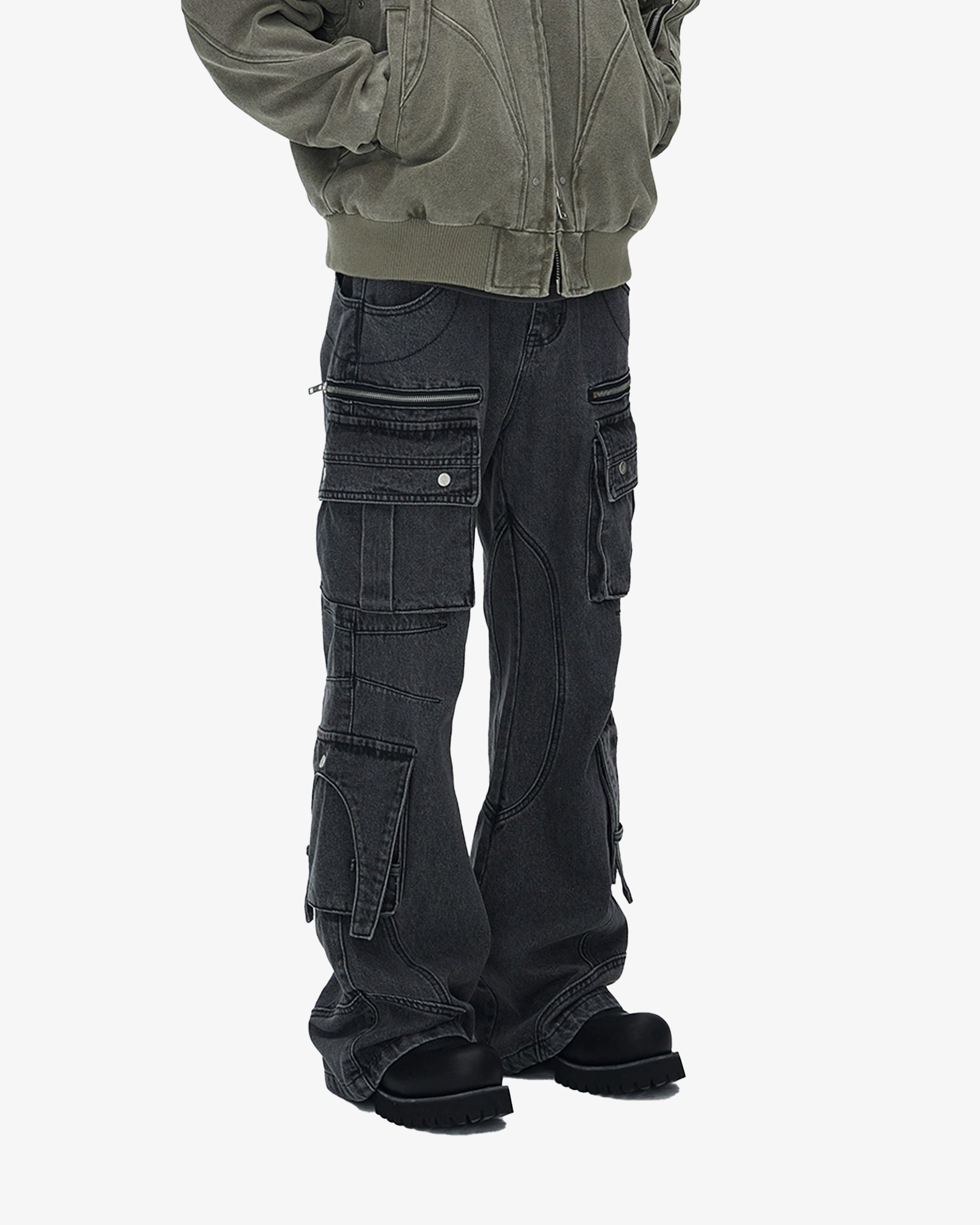 8 Pocket Washed Flared Cargo Pants