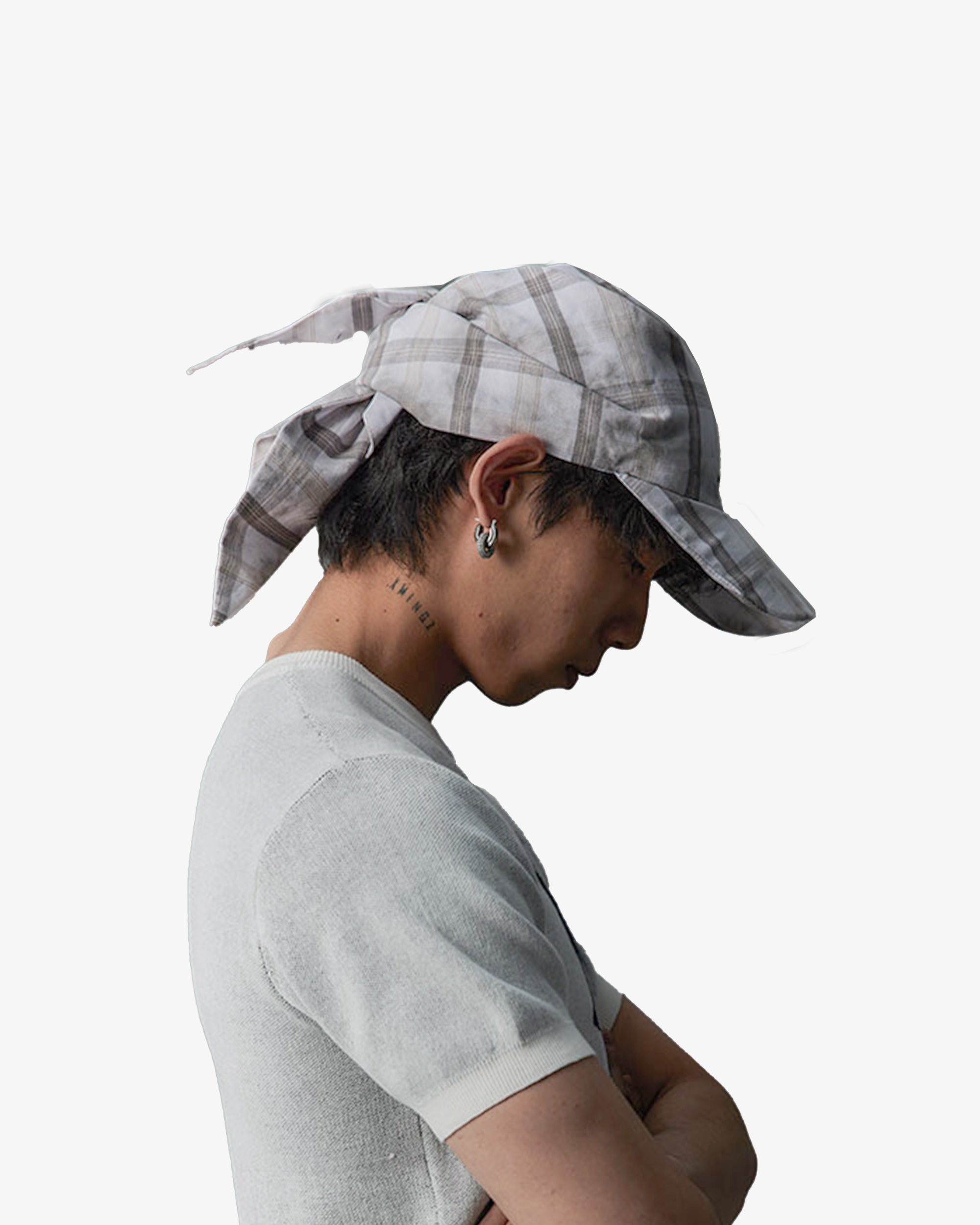 Plaid Distressed Bandana Tie-Back Cap Hat