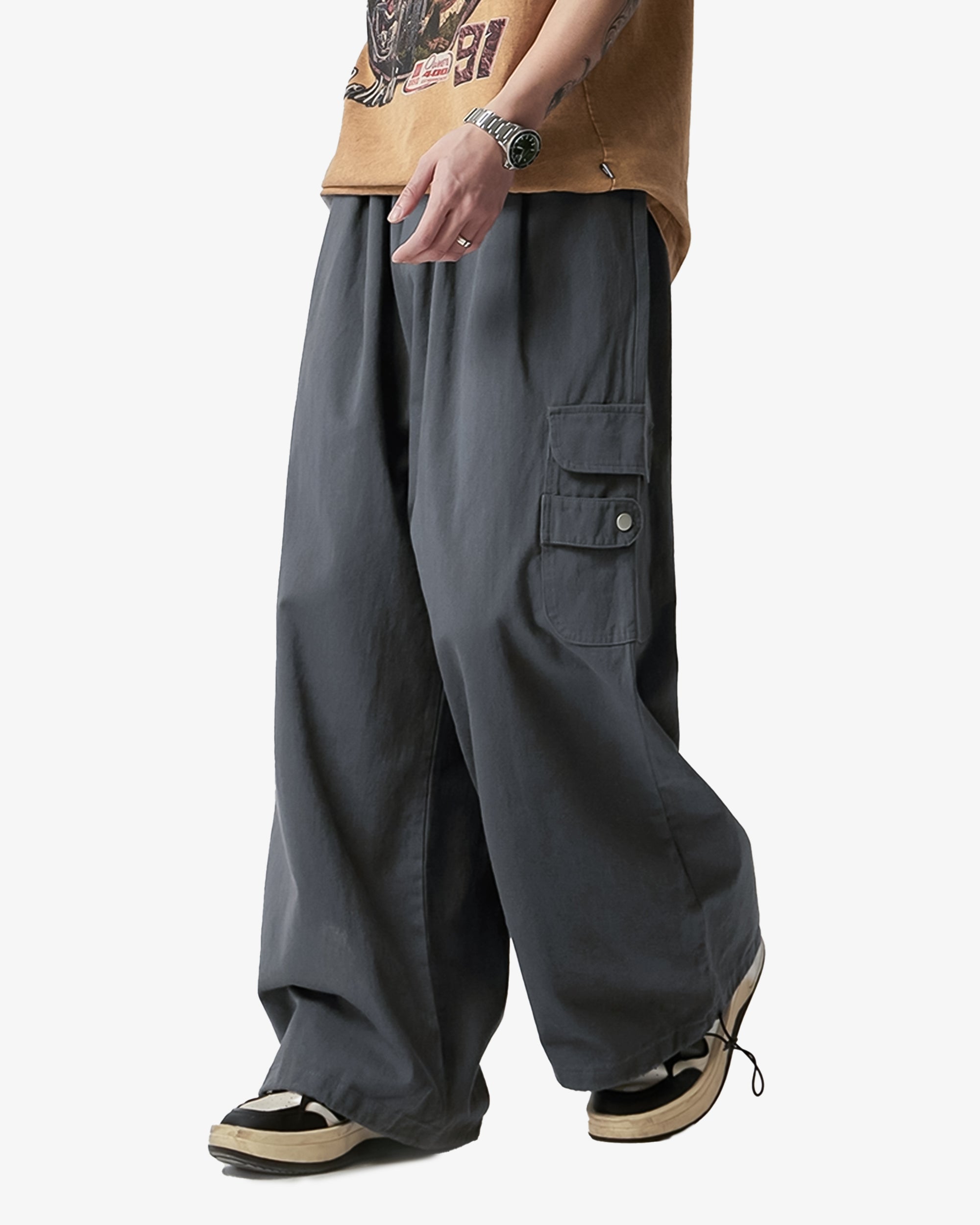 Ultra Wide Straight Fit Cuffed Cargo Pants