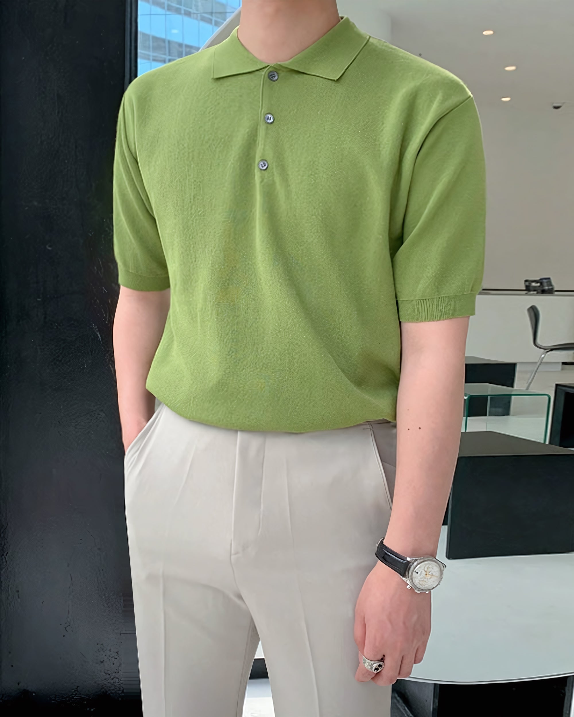 Knit Collared Buttoned Polo