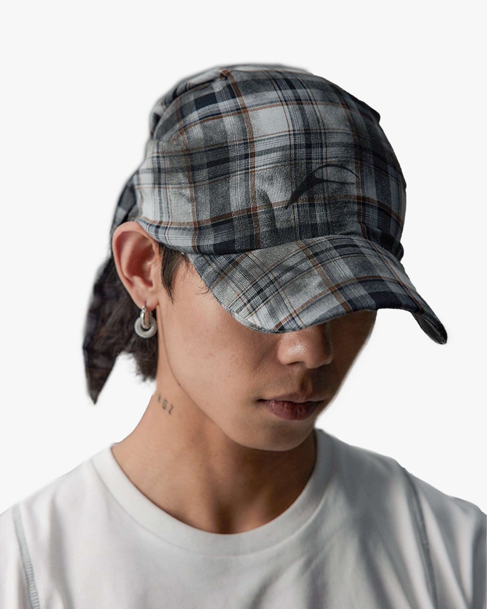 Plaid Distressed Bandana Tie-Back Cap Hat