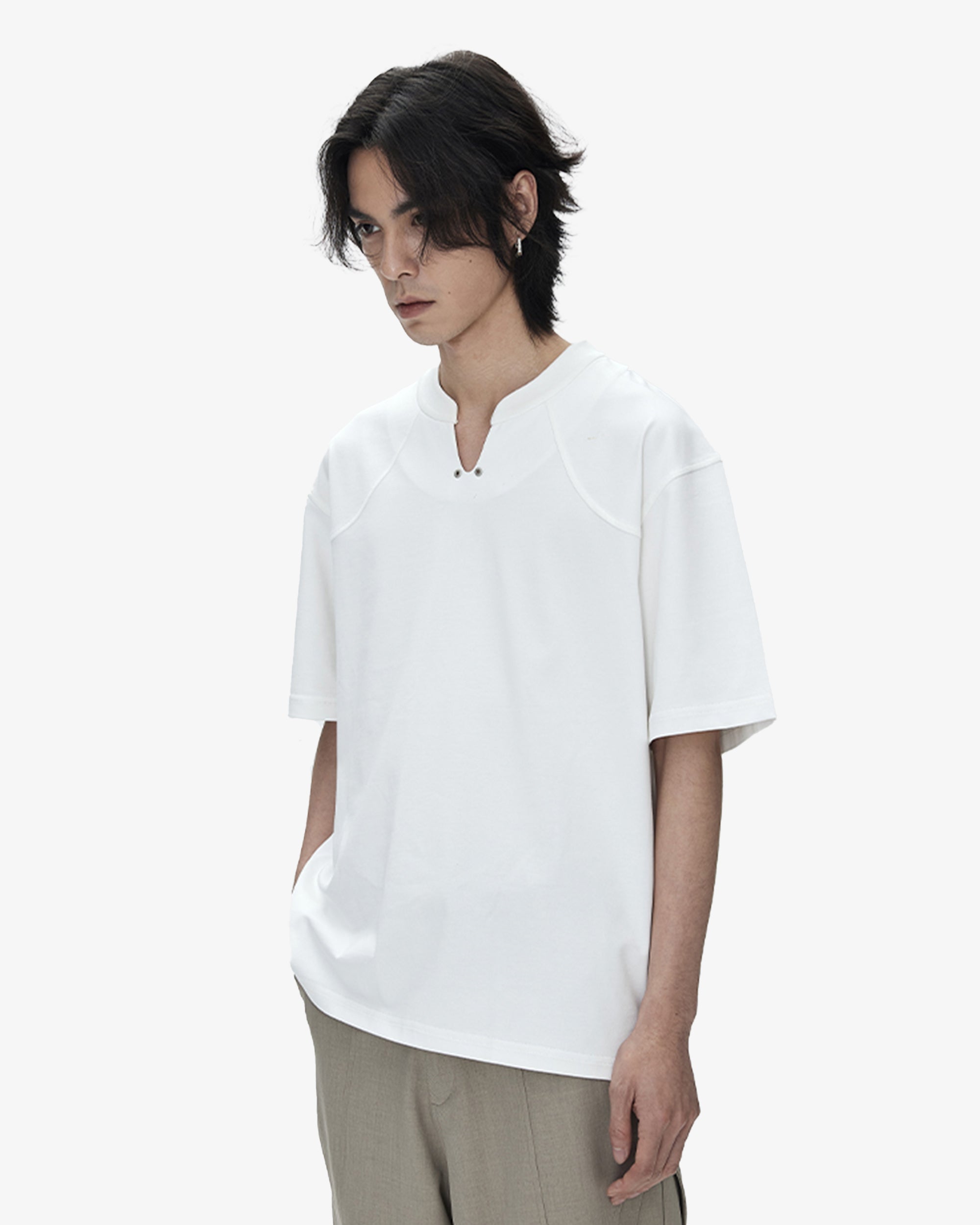 V-Neck Open Collarless T-Shirt