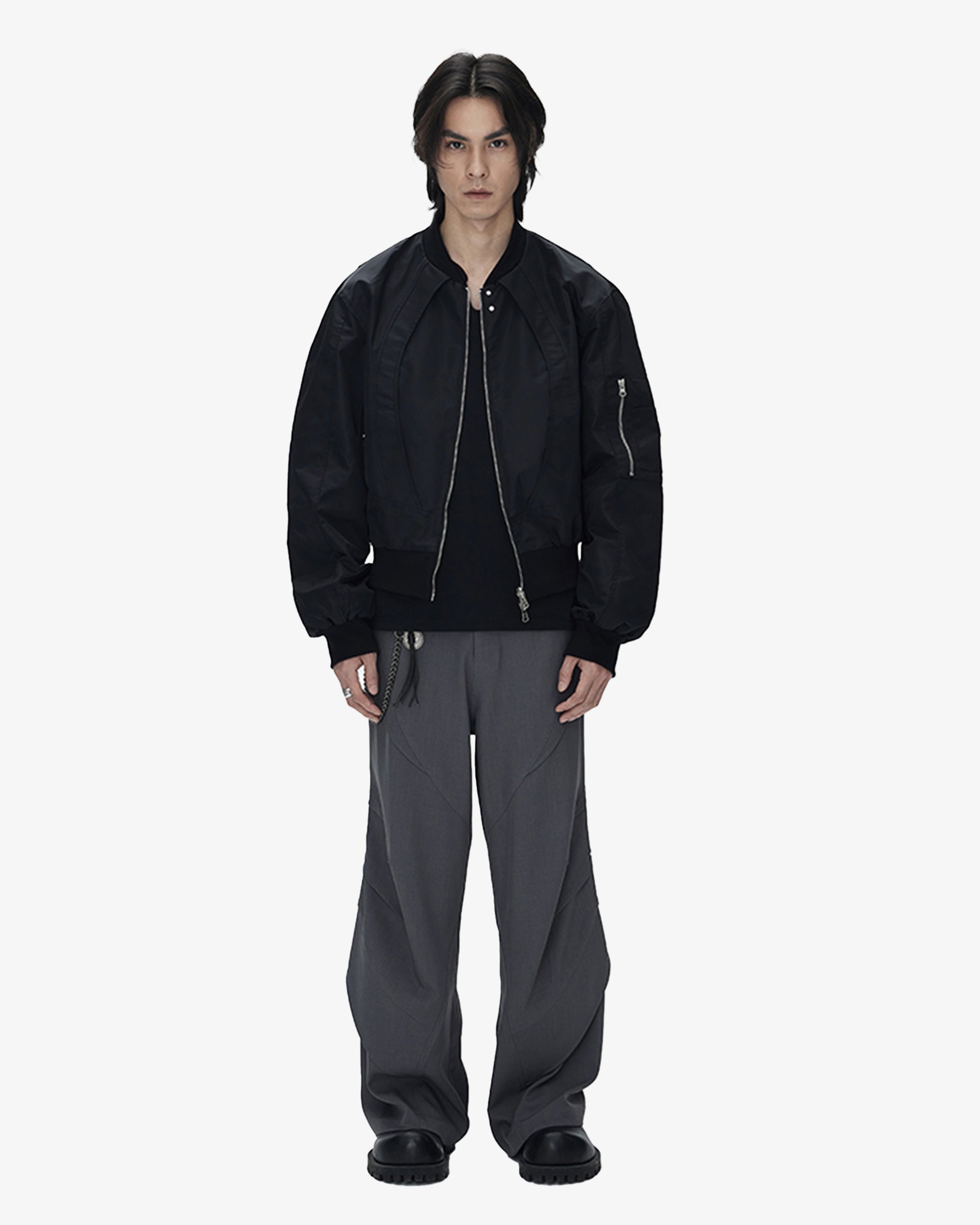 Reversible MA-1 bomber jacket with two way zipper