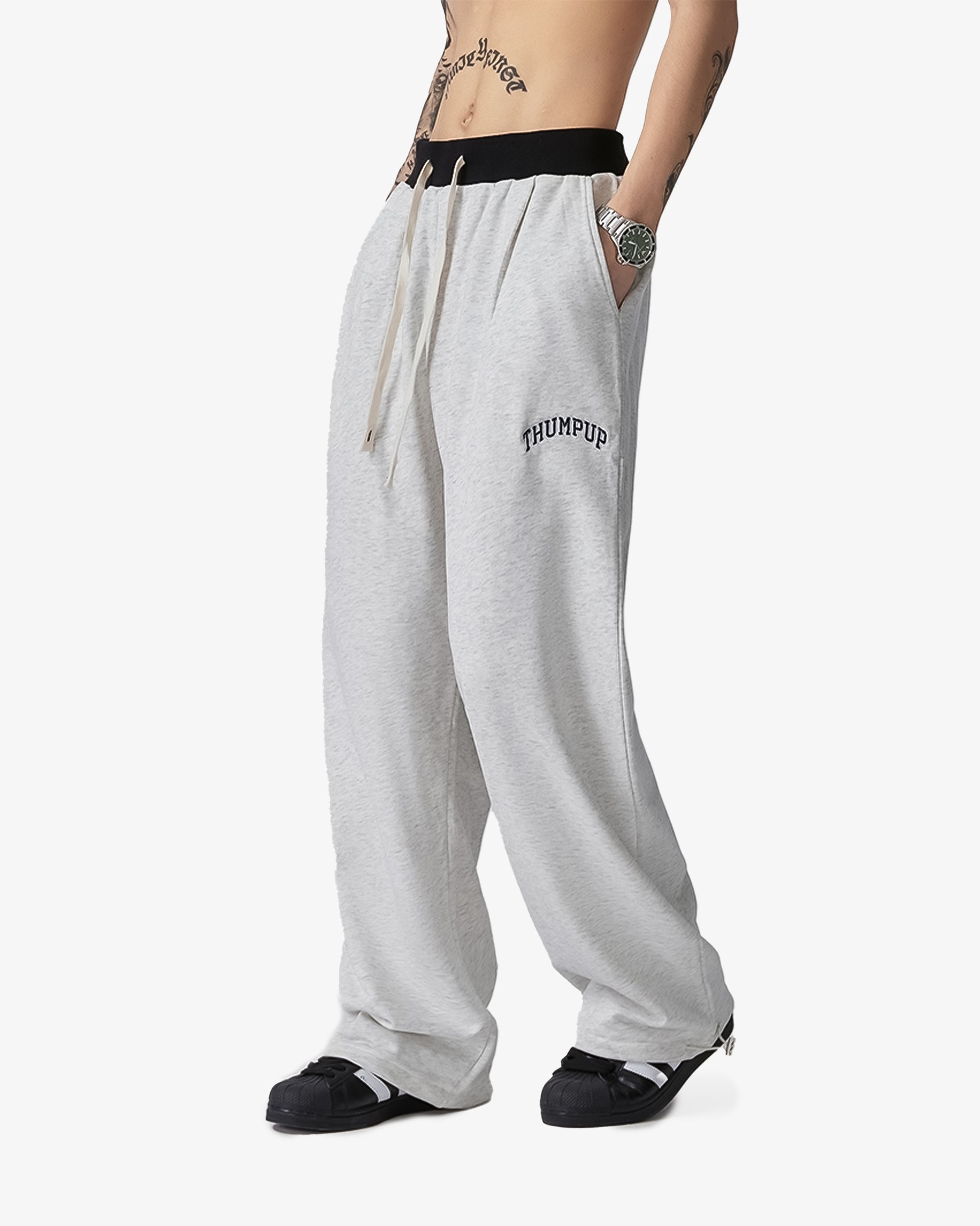 Loose Wide Straight Cotton Sweatpants with Drawstrings