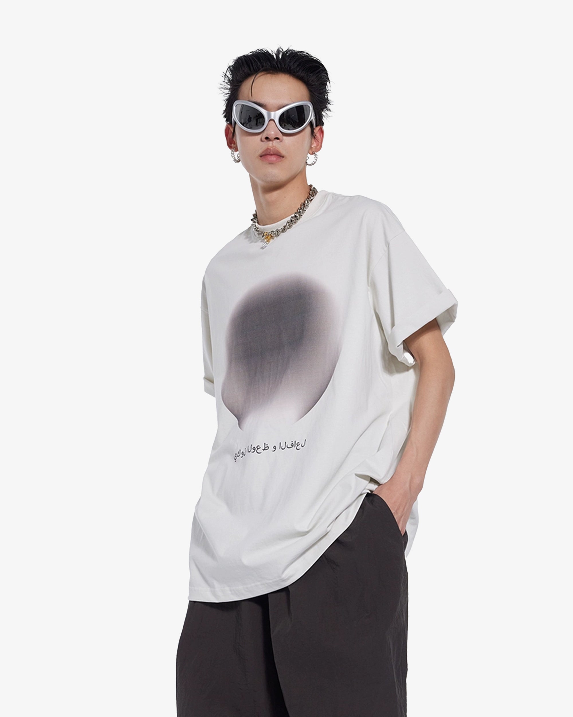 Oversized Arabic Text Graphic T-Shirt White