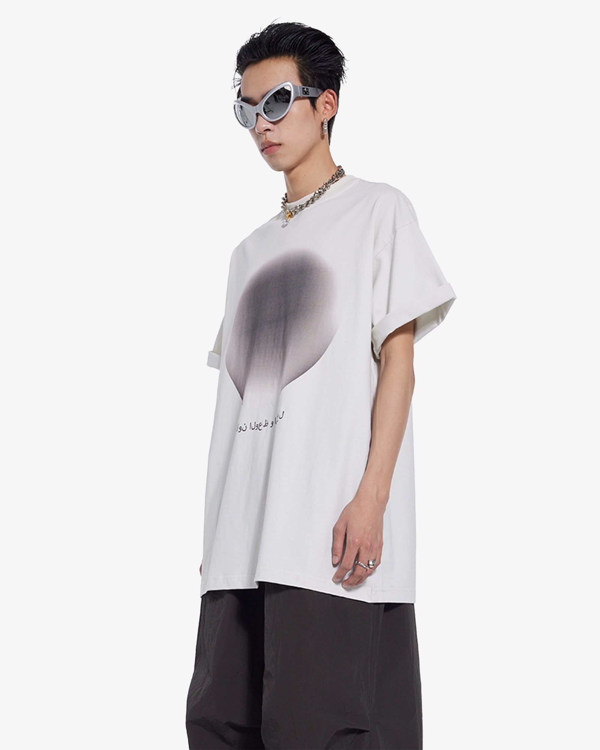 Oversized Arabic Text Graphic T-Shirt White